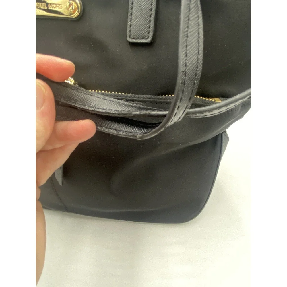 Michael Kors Kempton Medium Pocket Tote‎ Bag black leather nylon zip gold